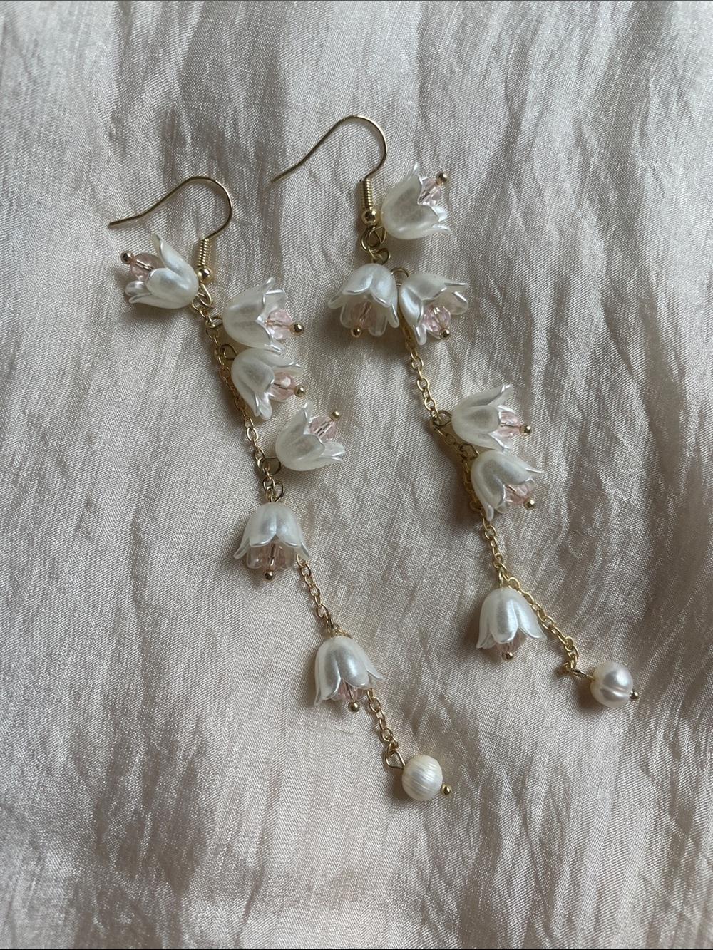 Delicate White Pearl Floral Drop Earrings